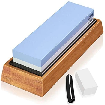 

Grindstone Stone 1000/6000 with angle Guide, anti-Skid Bamboo Base, Leveling Stone Water Is Suitable for Kitchens.