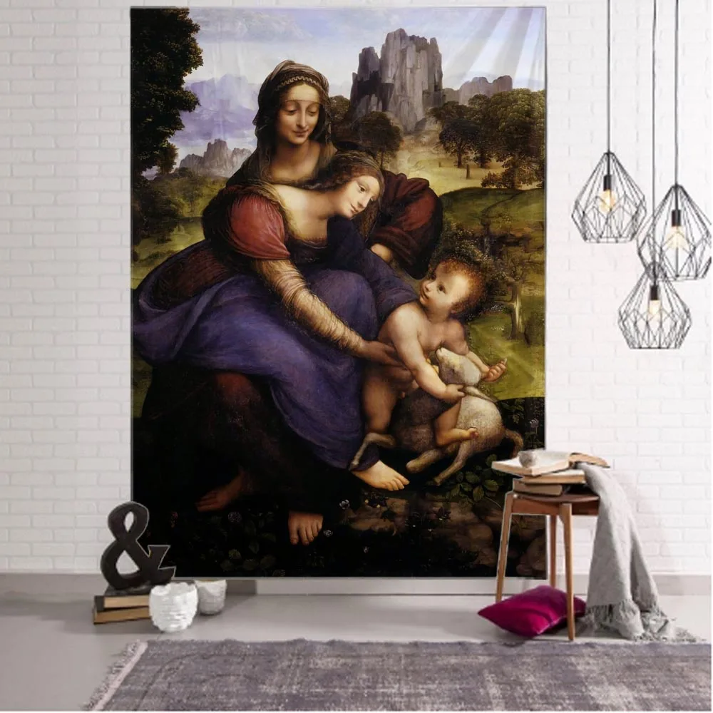 Jesus retro art illustration tapestry home wall decoration hippie bohemian decoration yoga mat sheets aesthetic room tapestry decor