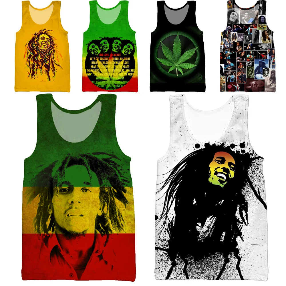 HOXIXIB-Camiseta blanca con estampado 3D para hombre, chaleco con estampado 3D de Bob Marley, camiseta sin mangas de hierba fresca para nadar, ropa interior para correr, Unisex, 2020