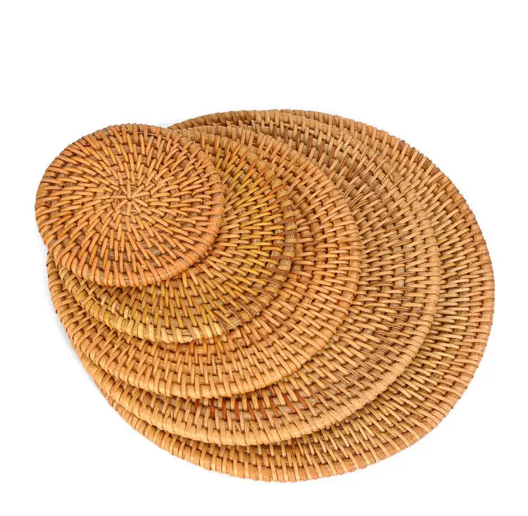 

Hand-woven Rattan Coaster insulation Pad bowl Mat Teapot Tea Ceremony Pad Placemat Coaster Vietnamese rattan Mat 1 Pcs