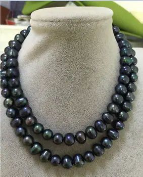 

stunning 32inch14k 9-10MM baroque peacock green pearl necklace