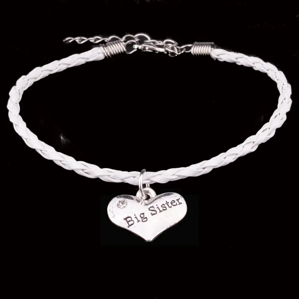12 шт. белая веревка кожаные браслеты Цепочка Большой браслет сестра прозрачная подвеска в форме сердца с кристаллами семья сестра лучшие друзья рождественские украшения
