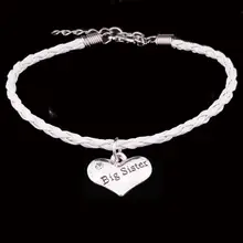 12 шт. белая веревка кожаные браслеты Цепочка Большой браслет сестра прозрачная подвеска в форме сердца с кристаллами семья сестра лучшие друзья рождественские украшения
