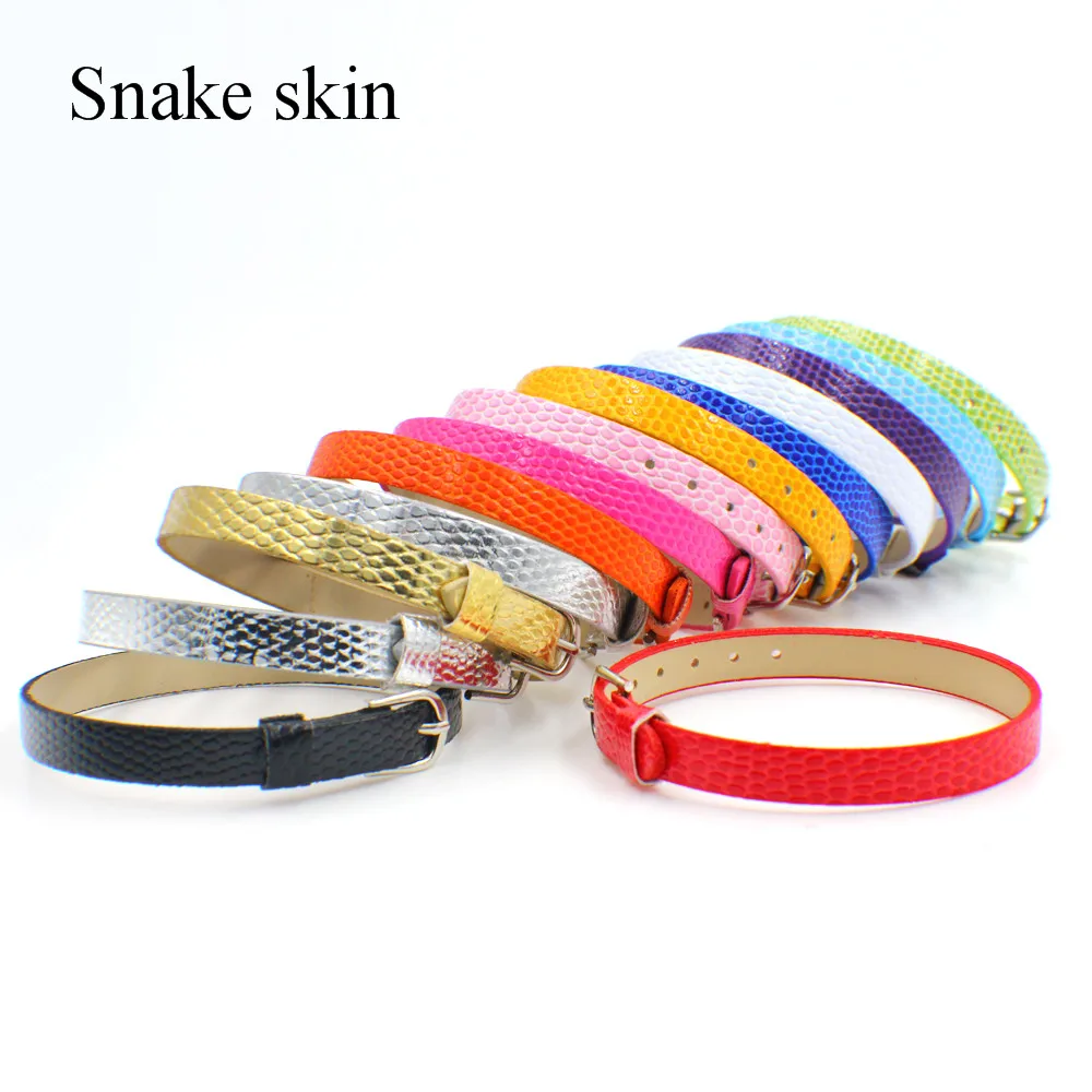 Mixed Color PU/Genuine Leather/Silicone Bracelet Wristband 8mm Width 21cm Length can Through 8mm Slide Letters Charms 10pcs