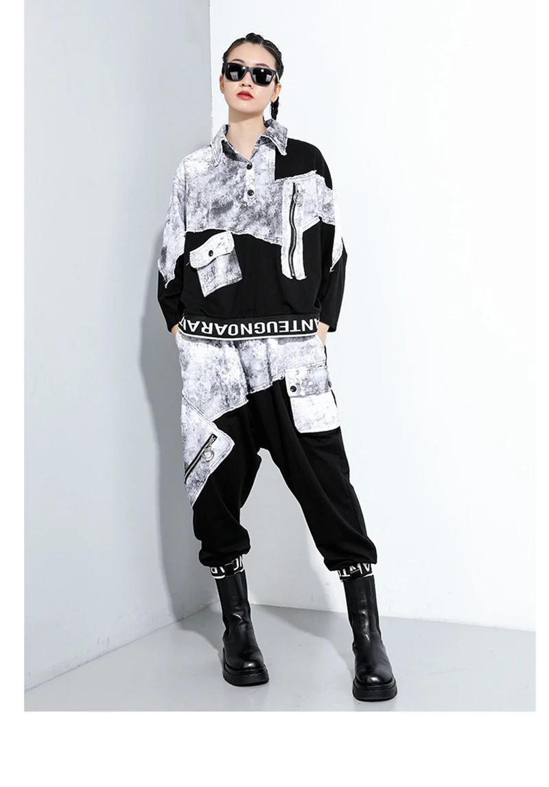 [EAM] High Elastic Waist Black Denim Split Harem Trousers New Loose Fit Pants Women Fashion Tide Spring Autumn 2020 1DA131
