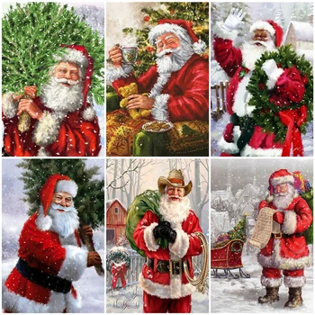 

AZQSD DIY Christmas Painting By Number Canvas Kits Santa Claus Home Decor Unframe Coloring By Numbers Landscape Handmade Gift