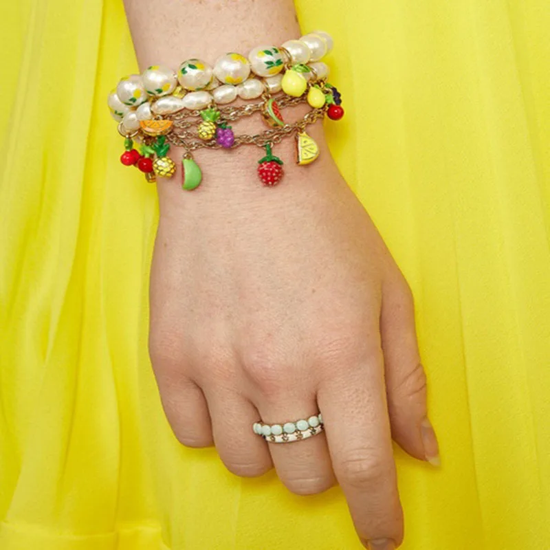 Женский браслет с фруктовым принтом элегантный имитацией жемчуга вишенкой и