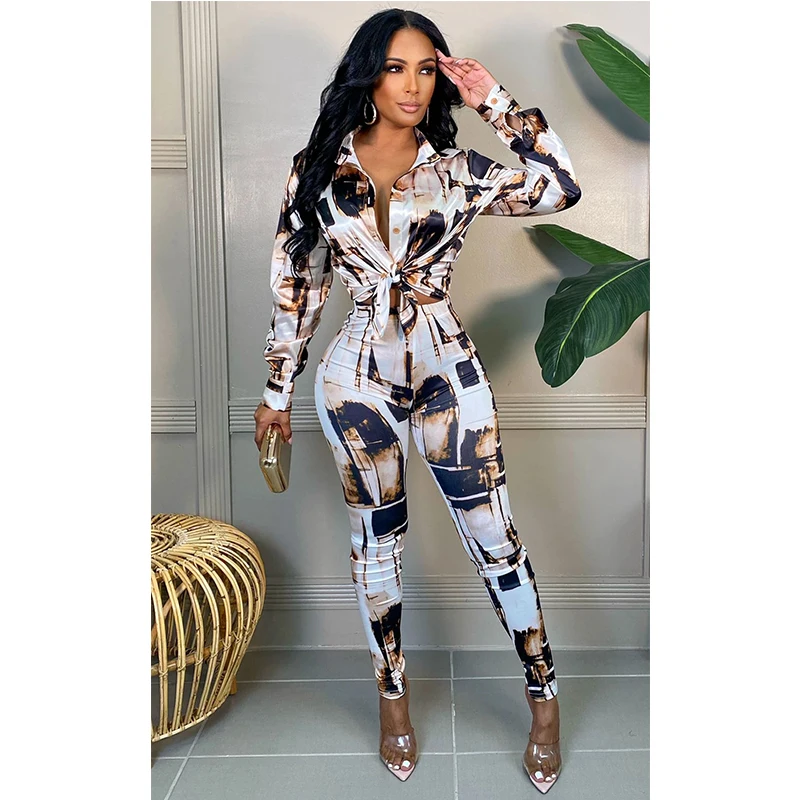 

Новинка Осень 2021, модная женская одежда, Простая рубашка с отворотом и длинным рукавом в уличном стиле, Женский комплект, модные повседневные Колготки с принтом