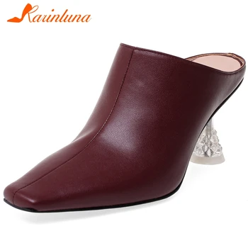 

Karinluna New Design 2020 Strange Style Summer Pumps Mules Woman Shoes Cow Leather Slip-On High Heels Concise Shoes Women Pumps