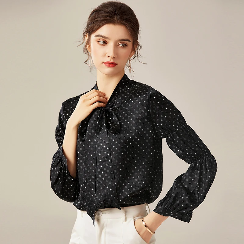 Spring Autumn Office Lady Real Silk Blouse Elegant