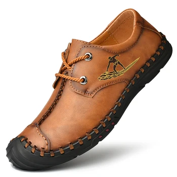 

Lace-up Split Leather Casual Men's shoes British Style Comfortable Fashion Walking Shoes Brown Black Flat Footwear Loafers 47