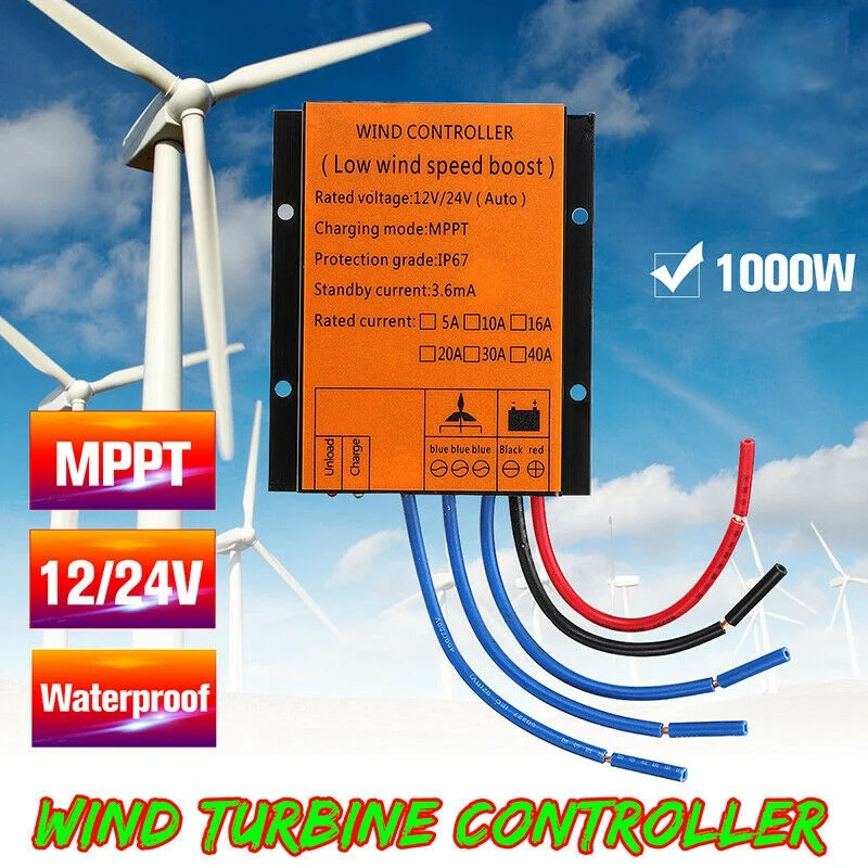Генератор для ветряных турбин Контроллер заряда 1000W 12/24V Автомобильная MPPT Водонепроницаемый контроллер