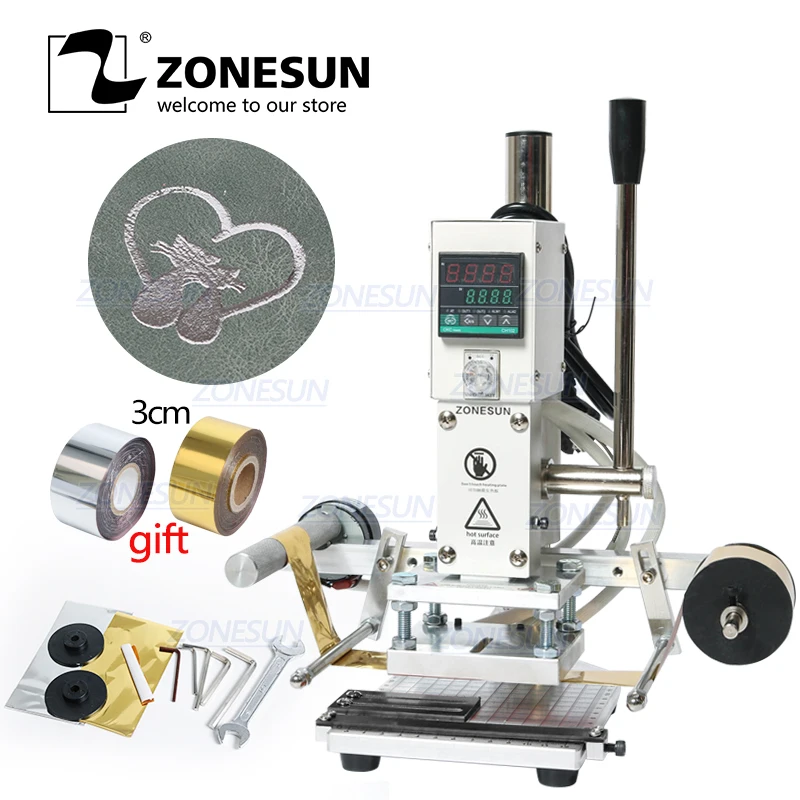 ZONESUN цифровой автоматический кожаный рельефный инструмент ручной тиснения 300 Вт