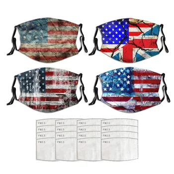 

4pc Cartoon Flag Printing Reusable Funny Cute Face Cover+16PC Activated Carbon Replaceable Filter Gasket Bag Parts & Accessories