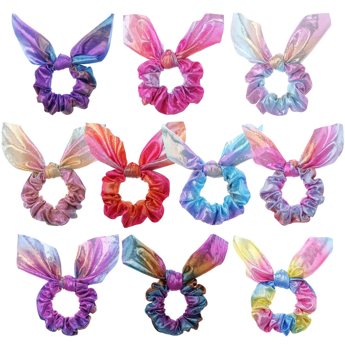 Hot- selling hot- gold rabbit ears small ribbon gradient laser simple European and American fashion small intestine circle 10