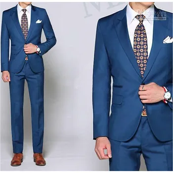 

Costume Homme New Arrival Custom Made Groomsmen Suits Peaked Lapel Blue Men Wedding Suits Fashion men suit(Jacket+Pants)
