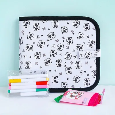 DIY мел доска книга для рисования ПВХ водонепроницаемый портативный волшебная ручка живопись окраска животных книга доска детские игрушки 6 ручек - Цвет: Panda