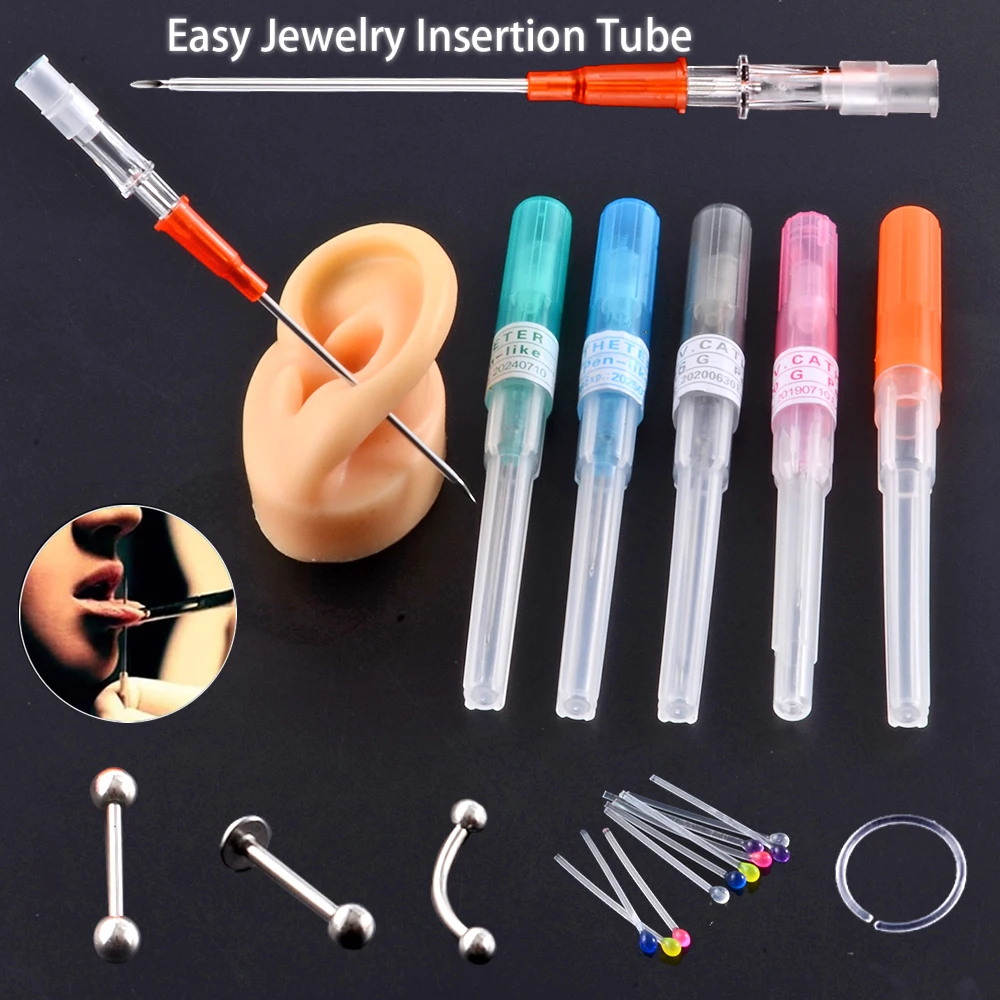 Piercing-Needles Tattoo-Tool Body-Jewelry-Kit Sterilised Surgical-Steel with IV