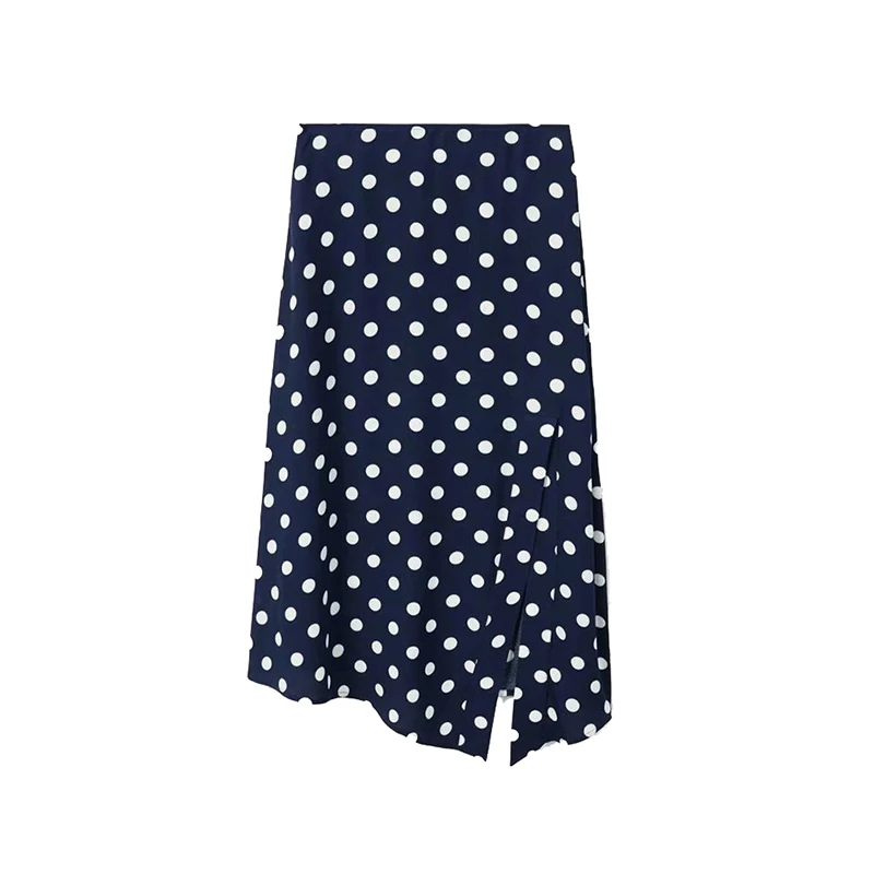 navy Faldas mujer moda летнее модное платье морячки юбка в горошек женская короткая до и после длинная богемная льняная юбка с разрезом - Цвет: navy