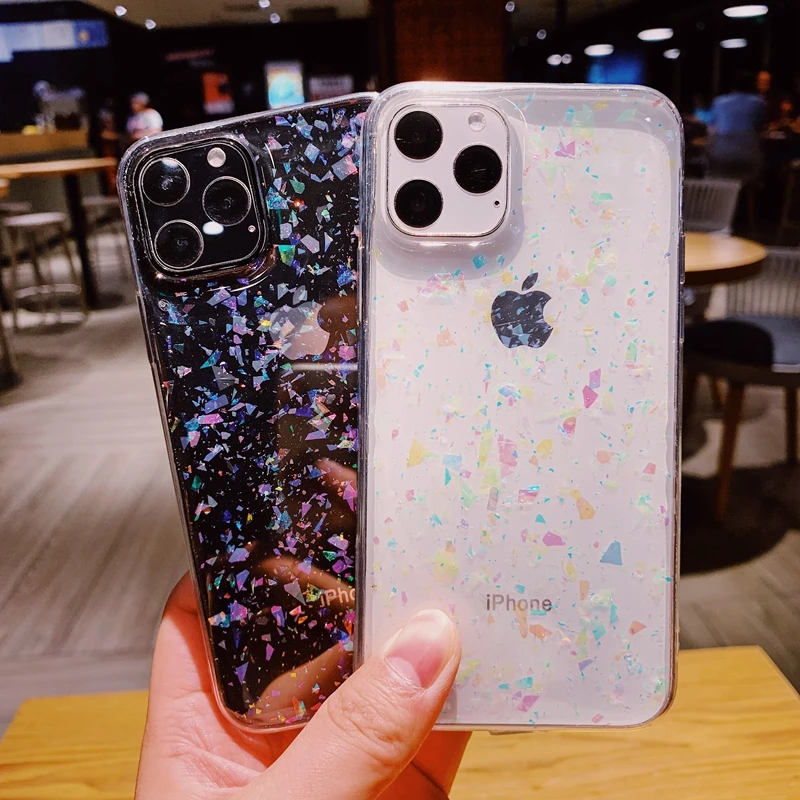 Прозрачный чехол с блестящими блестками из золотой фольги для iPhone 6, 6s, 7, 8 Plus, 11 Pro, X, XS, XR Max, мягкий ТПУ противоударный чехол