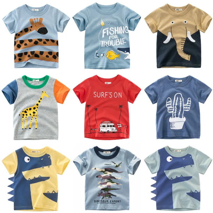 T-shirt imprimé de dessin animé | De dinosaure, pour l'été, des bébés garçons, des enfants garçons filles Lion T-Shirts vêtements en coton tout petit, des lettres