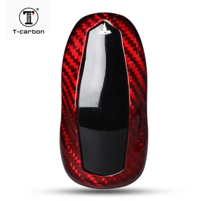 TSLA-Red Т-карбон 1 шт. чехол для ключа автомобиля с карбоновой оболочкой для ключа сумка для хранения протектор роскошный стиль для Tesla модель S модель X - Название цвета: TSLA-Red