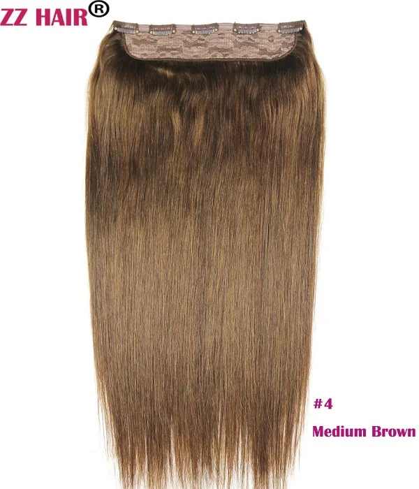 ZZHAIR 100 г-200 г 1"-28" Искусственные волосы одинаковой направленности волос один кусок набор 5 зажимов в человеческие волосы для наращивания 1 шт Натуральные Прямые - Цвет: #4