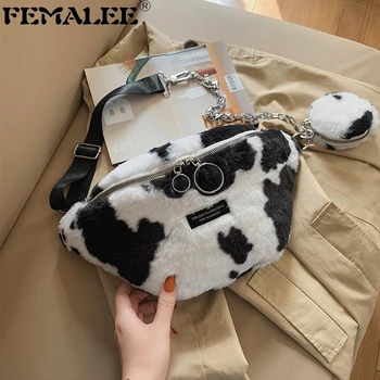 

Ins Luxury Plush Cow White Hobos Handbag New Fashion Zebra Pattern Winter Shopping Purse Leisure Faux Fur Shoulder Bag For Women