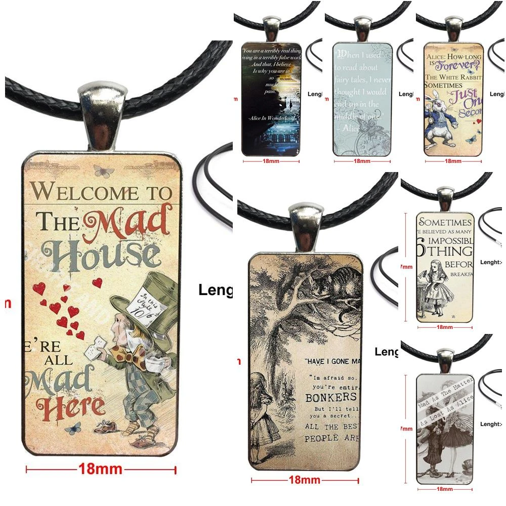 Le Chapelier Fou Alice Au Pays Des Merveilles Citation Verre Cabochon Pendentif Collier Rectangle Mode Collier Aliexpress