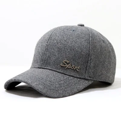 light gray Зимние теплые фетровые шапки для папы, Мужская Шерстяная кепка большого размера плюс, бейсбольная кепка s 56-60 см 60-65 см - Цвет: light gray