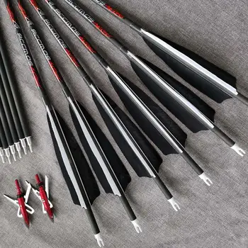 

12pcs 31inch Carbon Arrow Spine 200 300 400 500 600 700 800 ID 6.2 mm With 5 inch Real Feather Take Down Arrows