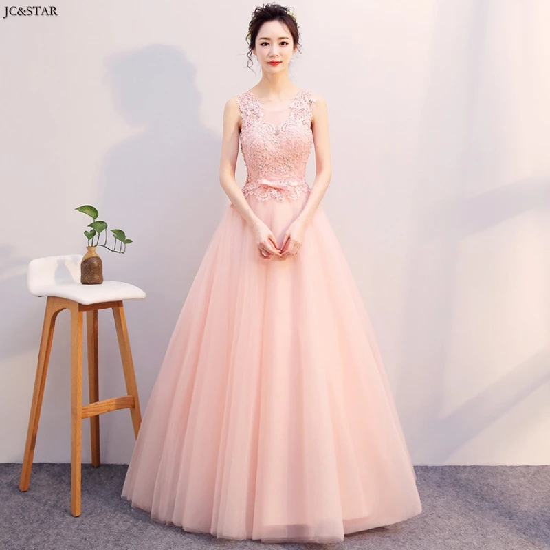 Vestido matrimonio invitada Новое Кружевное Сексуальное розовое платье подружки невесты с v-образным вырезом трапециевидной формы vestidos longo para festa свадебное платье