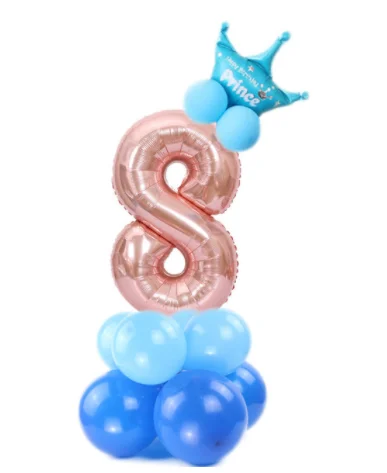 Blue 8 14 шт., костюм на день рождения, 1, 2, 3, 4, 5, 6, 7, 8, 9, 0, шар с цифрами, розовое золото, колонна, Золотая Корона, шары на день рождения, вечерние шары - Цвет: Blue 8
