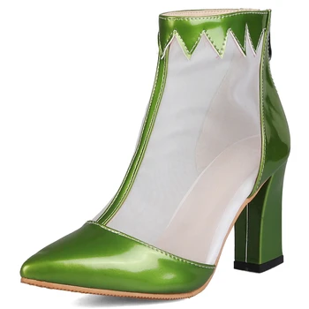 

SaraIris Ladies Elegant Pointed Toe Patent PU Boots Summer Mesh Ankle Boots Women High Heels Date Shoes Woman