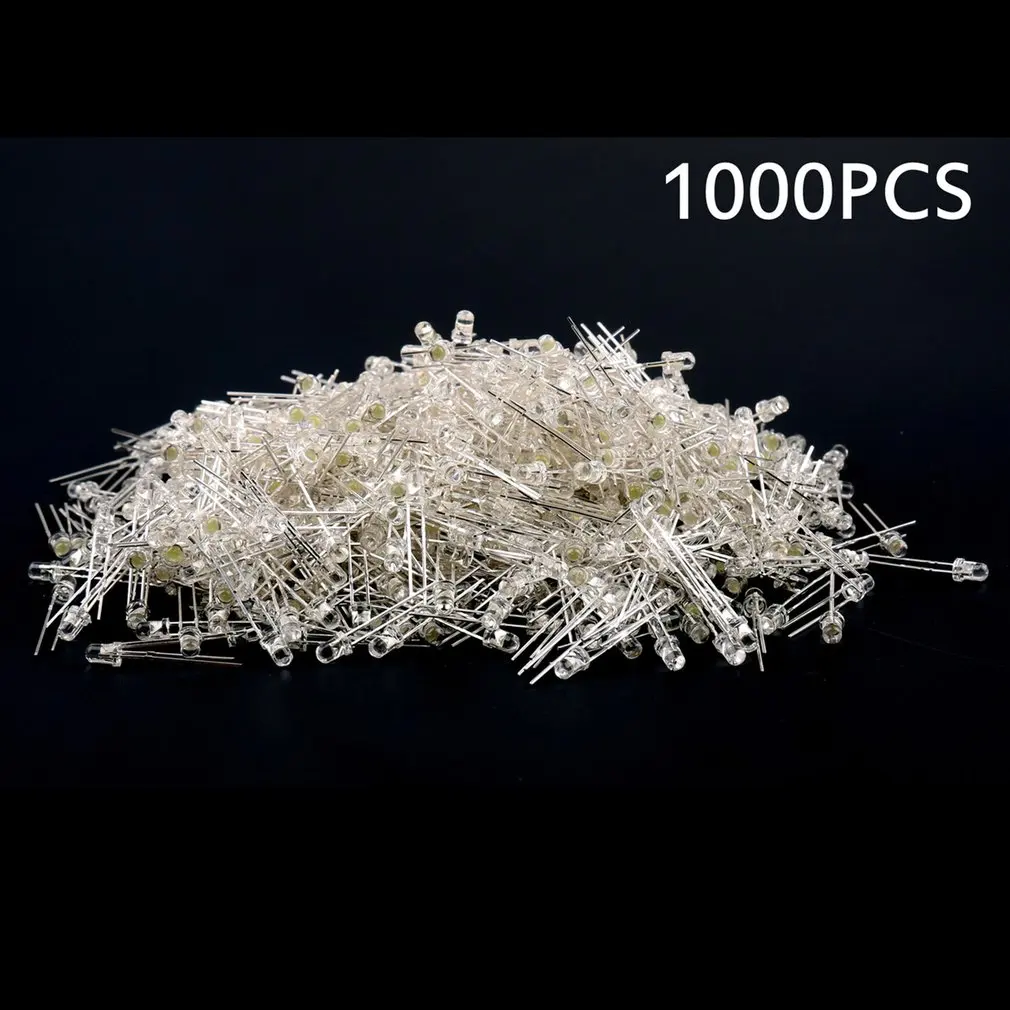 

1000 Pieces 3mm Round LED Light Emitting Diodes Component Red/Green/Yellow/White/Blue LED Bulb Lamp Light Super Bright