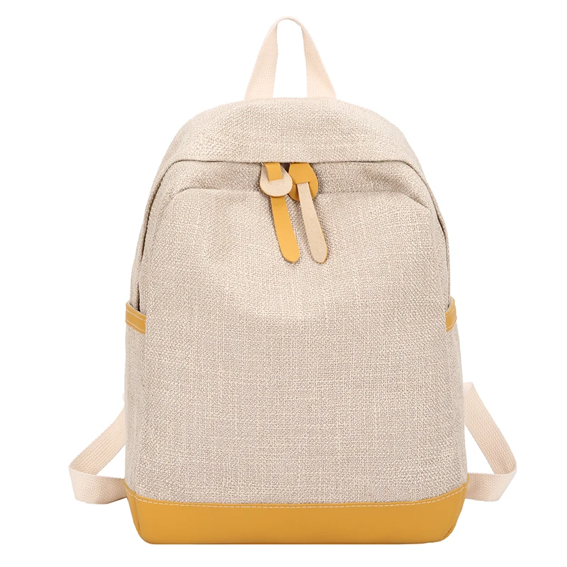 

Backpack Women Breathable Linen Fabric Fashion Color Matching Craft Youth Student Bag