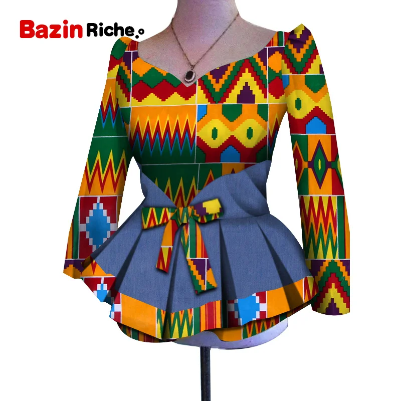 Модная Новая африканская Дашики женская одежда Bazin Riche модные элегантные многослойные рубашки Анкара африканские женские топы WY5092 - Цвет: 2