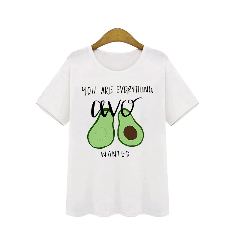 Harajuku Kawaii T Shirt Women Cartoon Avocado Print Graphic Vegan Tshirt Cute Casual Basic T-Shirt Summer Funny Shirt Top Female