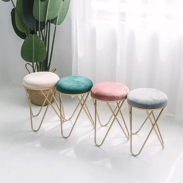 Tabouret rond en bois avec pieds fourche en fer