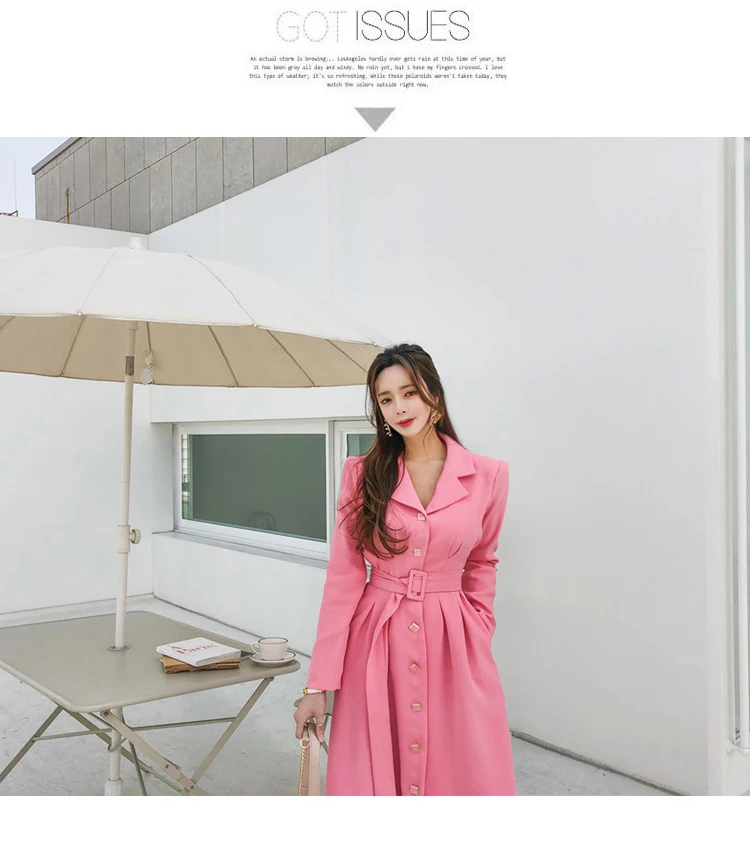 Корейский осень женский розовый элегантный длинный плащ пальто шикарная квадратная пряжка OL Тонкий Верхняя одежда длинный рукав Тренч casaco feminino