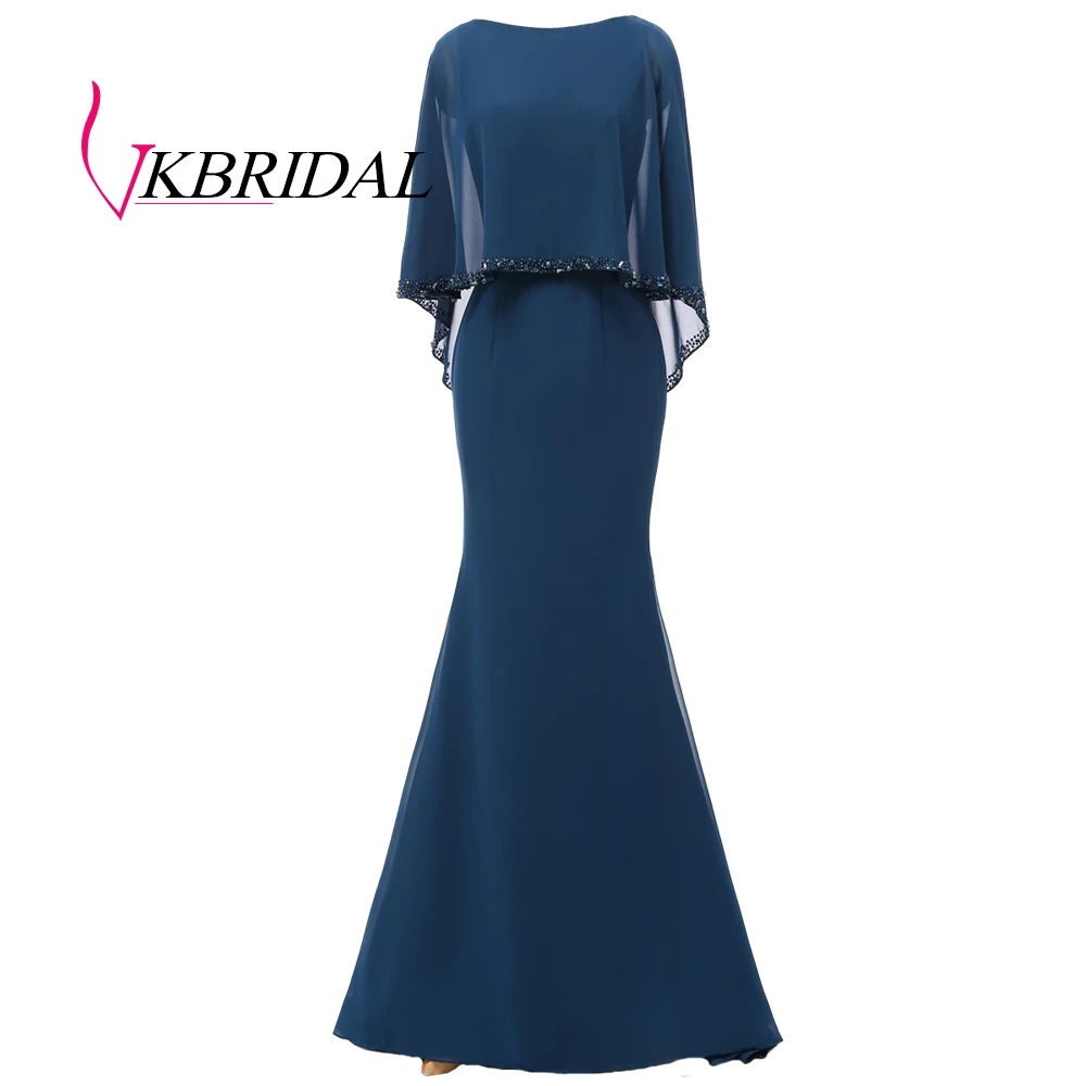 VKBRIDAL элегантные длинные вечерние платья с накидкой реальные фотографии Русалка Выпускные вечерние платья бусины из бисера robe de soiree