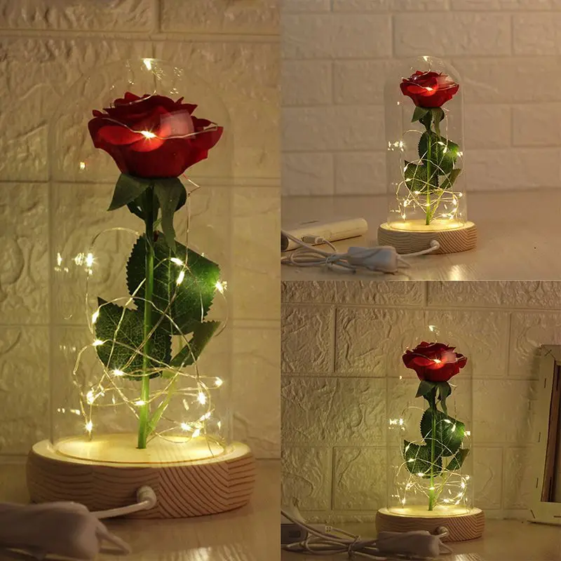 День Святого Валентина искусственный Galaxy Rose Flower USB Powered светодиодный светильник в стеклянном подарок для женщин