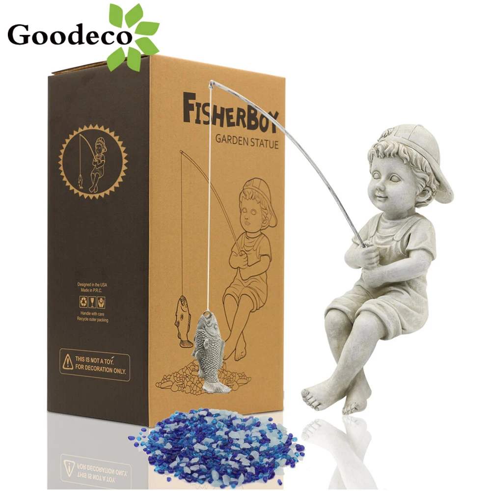Goodeco Little Fishing Boy Garden Statue Outdoor Decal Fisher Girl