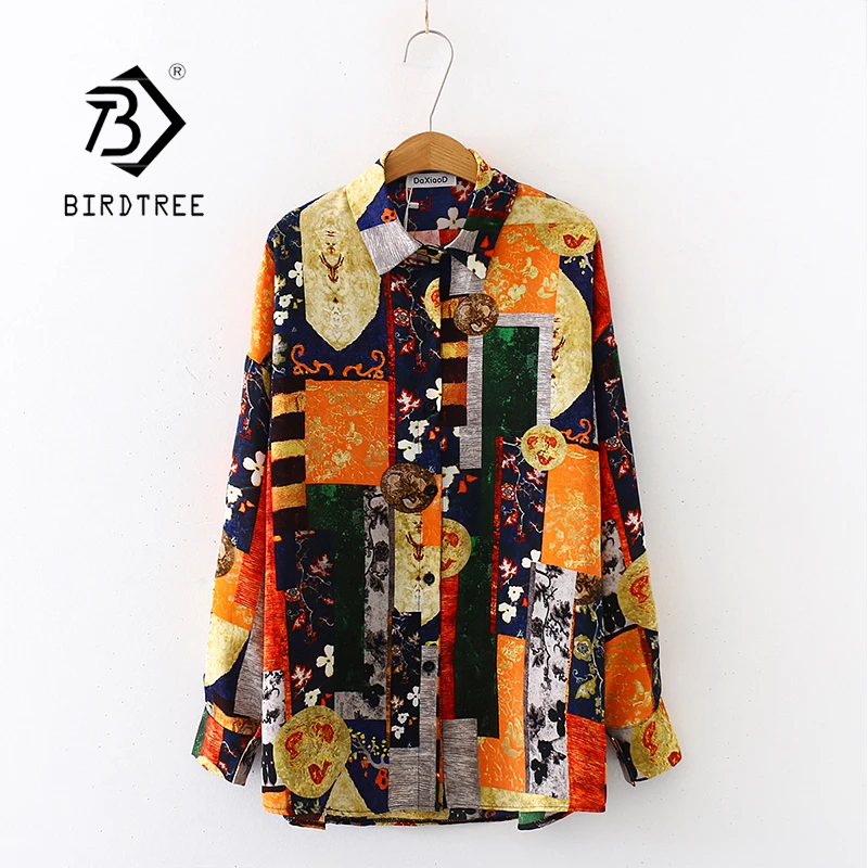

2020 Summer New Women Color Block Chiffon Blouse Autumn Long Sleeve Shirt Vintage Oversize Tops Casual Feminina Blusa T02807F