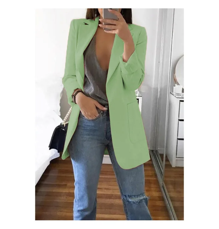 Bean sand green GareMay весна осень длинный Блейзер Женский костюм Тонкий Пальто офисный Женский блейзер рабочая куртка Модный корейский Повседневный Женский блейзер - Цвет: Bean sand green