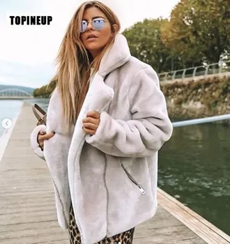 

Brand famous Luxury Warm thickening Faux biker fur coats Loose Lapel Collar OverCoat Plus Size Female Plush fur jackets