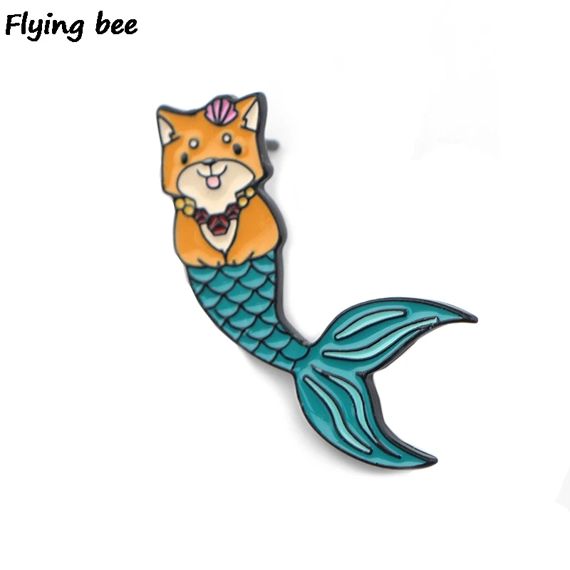 Flyingbee собака Русалка брошь и булавка Милая булавка для куртки эмалированные булавки Нагрудный значок броши на булавке значок для друзей женщин мужчин X0425