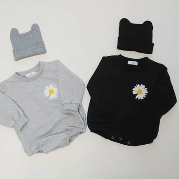 

Newborn Bodysuits Baby Girl Long Sleeve Onesie Three-dimensional Small Daisy With Cap Cotton Clothing For Baby Clothes 0-24M