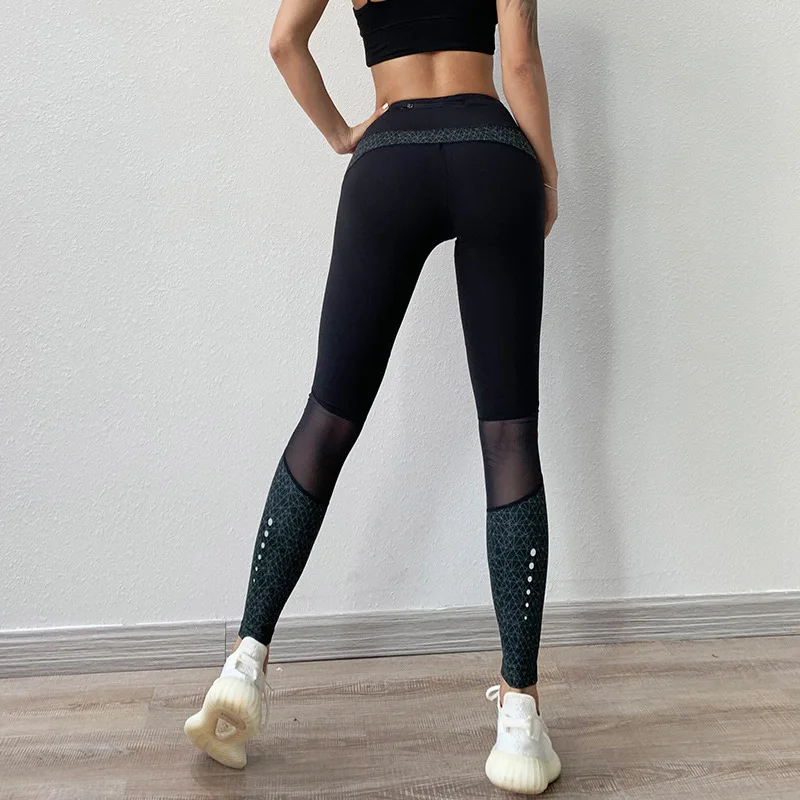 Сетчатые Лоскутные компрессионные брюки для бега для женщин Фитнес Бесшовные Спортивные Леггинсы для спортивной одежды колготки штаны для йоги быстросохнущие