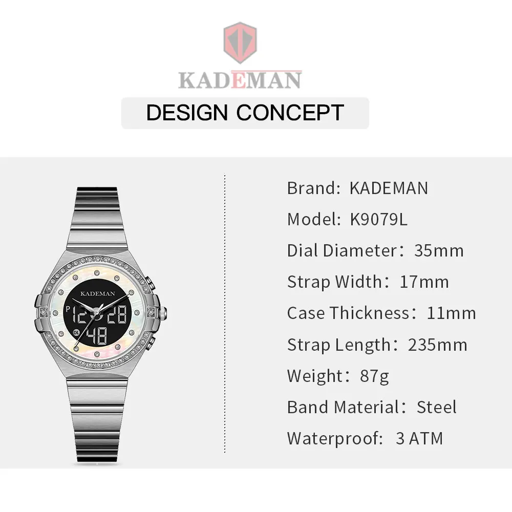 KADEMAN Casual Ladies Watches Luxury Design LCD Quartz Wristwatch TOP Brand Fashion Girls Business Women Clock relogios feminino